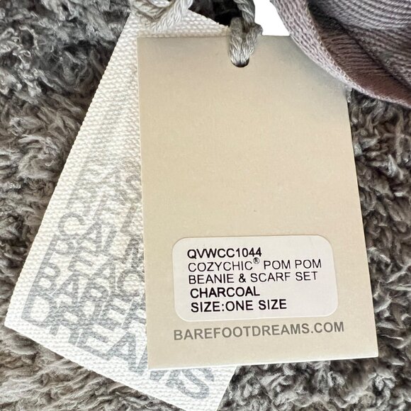 Barefoot Dreams CozyChic Pom Pom Beanie Scarf Set Charcoal One Size NWT - Picture 9 of 10